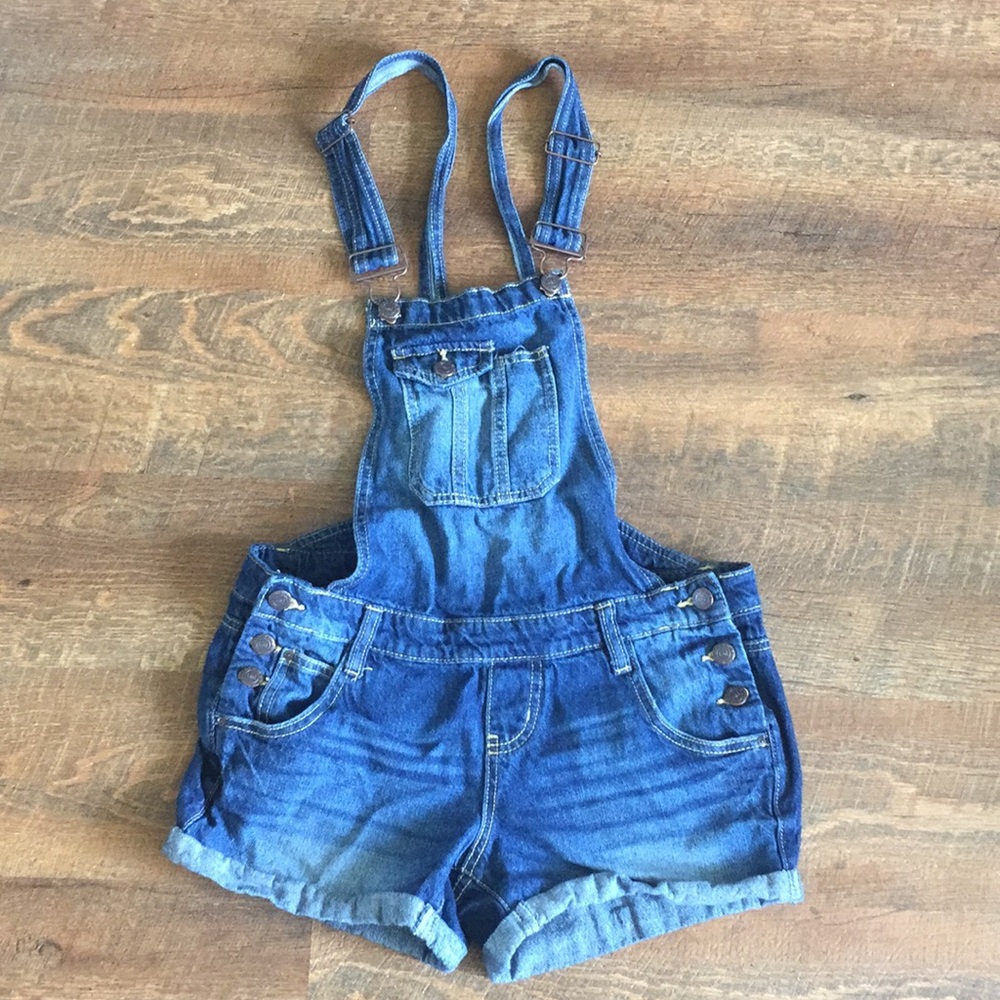 Denim overall shorts